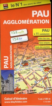 Plan de Pau et de son agglomération - Echelle : 1/13 000, avec index - Localisation des stations Idecycle et Idelib'