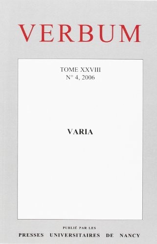 Verbum, N 4/2006. Tome Xxviii. Varia