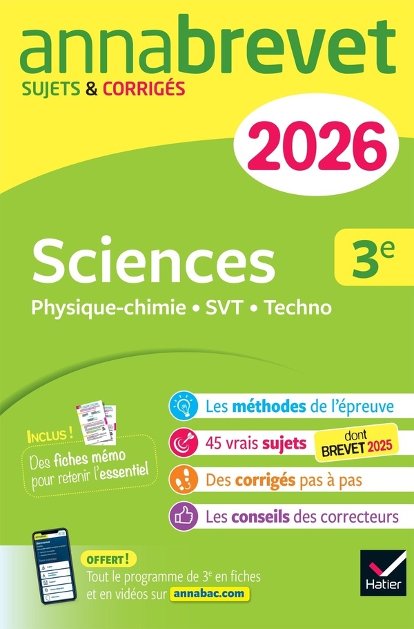 Annales du brevet 2026 - Annabrevet Sciences (Physique-chimie, SVT, Technologie) 3e - Nouveau brevet: sujets corrigés & méthodes pour réussir son brevet