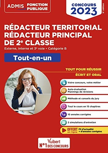 Concours Rédacteur territorial et Rédacteur principal de 2e classe - Catégorie B - Tout-en-un: Externe, interne, 3e voie - Concours 2023