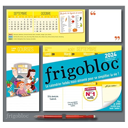 Frigobloc Hebdomadaire 2024 - Calendrier d'organisation familiale / sem (de sept. 2023 à déc. 2024)