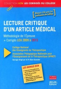 Lecture critique d'un article médical : Méthodologie de l'épreuve + corrigés LCA 2009 à 2013