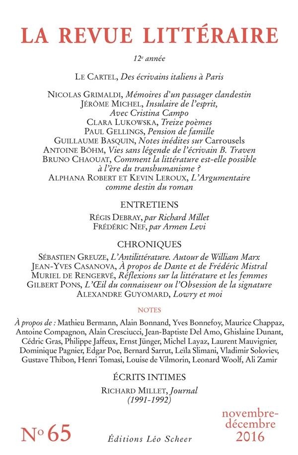La Revue Littéraire, N°65, novembre-décembre 2016