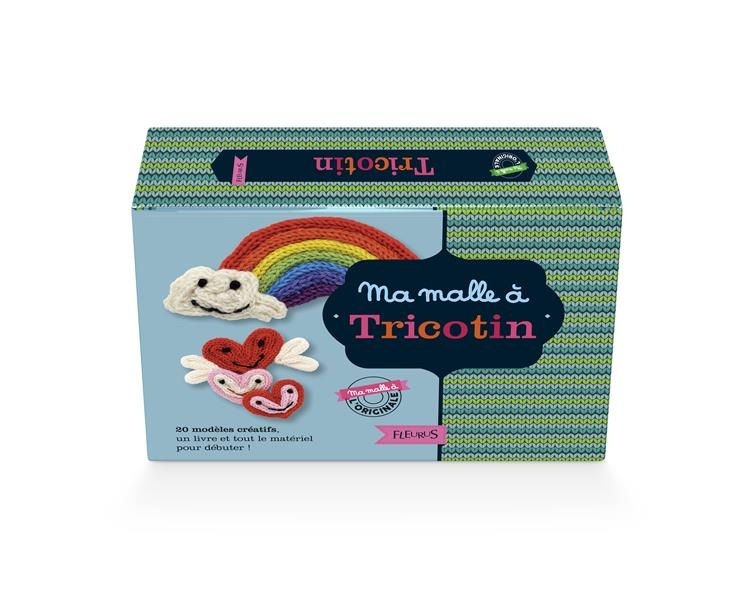 Ma malle à tricotin : Contient : 1 livre de modèles, 1 aiguille à laine, 5 pelotes de laine, 1 tricotin en bois et son aiguille