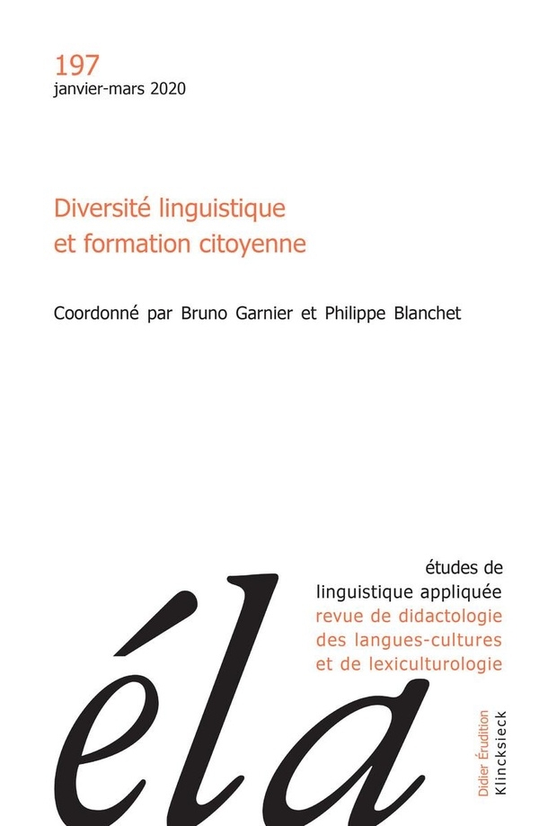 Études de Linguistique Appliquee - N 1/2020 - Diversite Linguistique et Formation Citoyenne
