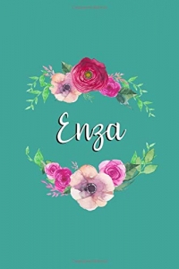 Enza: Personalized Journal | Custom Name Journal - Teal with Pink and Red Flowers - Journal for Girls - 6 x 9 Sized, 150 Pages - Personalized Journal ... Gift for Teachers, Granddaughters and Friends