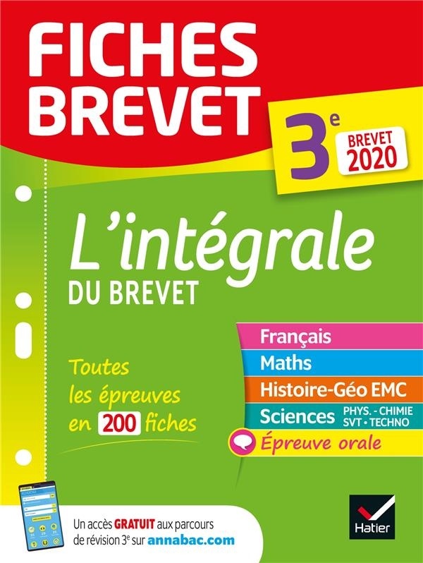 Fiches brevet L'intégrale du brevet 3e Brevet 2020: fiches de révision pour les 5 épreuves