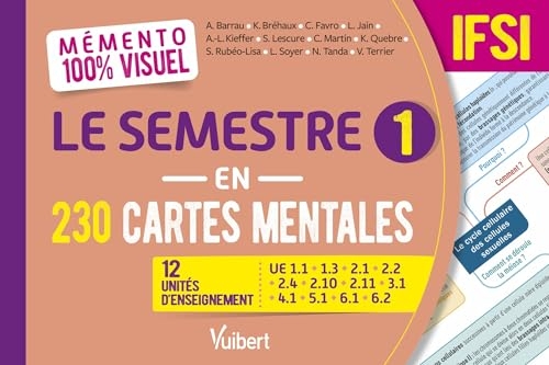Mémento 100% visuel Le semestre 1 en 230 cartes mentales IFSI: 12 unités d'enseignement : UE 1.1, 1.3, 2.1, 2.2, 2.4, 2.10, 2.11, 3.1, 4.1, 5.1, 6.1, 6.2