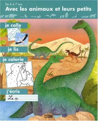 Avec les animaux et leurs petits : Le dinosaure - Album d'autocollants et de coloriages - Dès 4 ans