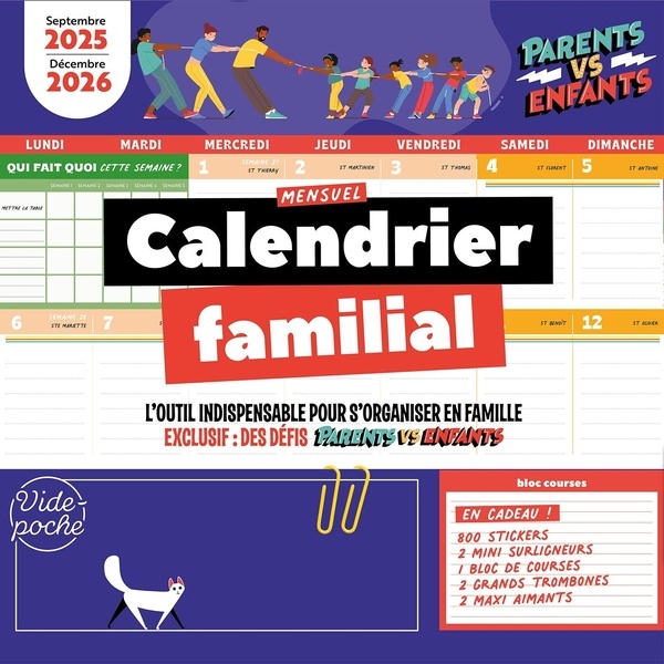 Grand calendrier familial mensuel: Septembre 2025 - Décembre 2026